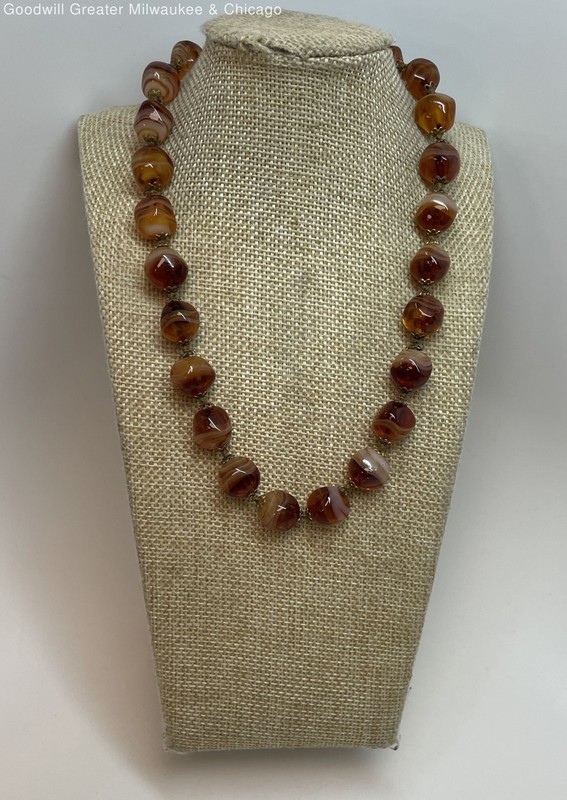 Vintage Brown Agate Beaded Necklace 66.4g