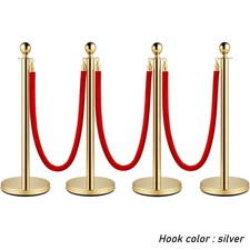 Uimoso 4PCS Crowd Control Stanchion Gold Pack 3 Ropes Velvet Rope Queue Posts