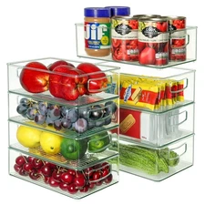 Set of 8 Clear Fridge Organizer Bins - Stackable Refrigerator Storage BPA Free