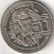 1982 Mexico Brilliant Uncirculated "COYOLXAUHQUI" Fifty Pesos Coin!