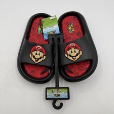 Super Mario Bros Slides Boys Size 1 Red/Black Ground Up Nintendo Kids Sandals