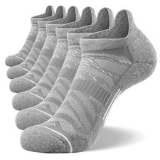Men's 6 Pack Ankle Running Socks Low Cut Cushioned 9-12 Light Gray white