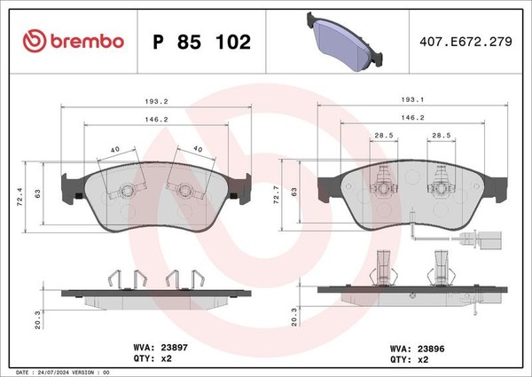 Brembo Bremsbelagsatz, Scheibenbremse P 85 102 FüR Audi Vw-image