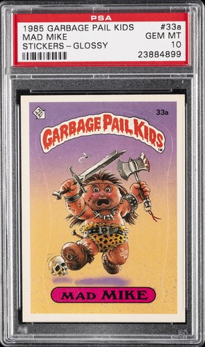 1985 GARBAGE PAIL KIDS STICKERS GLOSSY #33A MAD MIKE PSA 10