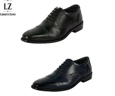 LIBERTYZENO Mens Genuine Leather Business Cap toe BROGUE style Oxford Dress Shoe