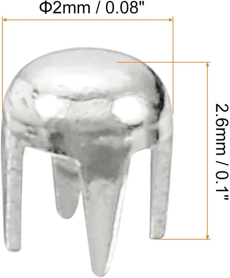 200Pcs 2Mm Silver round Dome Studs Metal Claw Beads Nailhead Rivets Spike Studs - Image 2 of 4