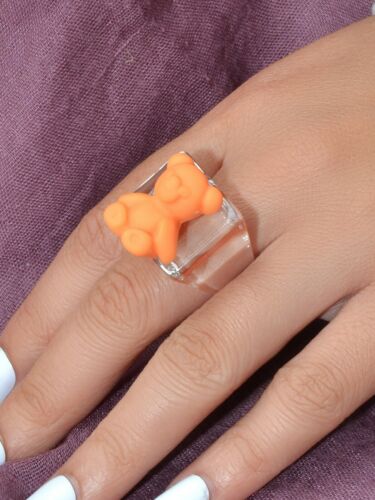 Purple Orange Bear Plastic Transparent Chunky Trendy Ring Teenage Children Gift - Picture 1 of 24
