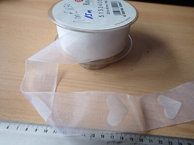 2 m - Rayher Geschenkband Dekoband Schleifenband - Organza weiß + weiße Herzen