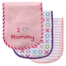 Luvable Friends Cotton Burp Cloths with Fiber Filling 3pk, Pink Mom, One Size