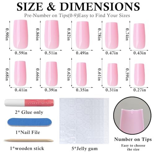 120Pcs Square Press on Nails Medium, Glossy Short Fake Nails Solid Color Pink - Picture 7 of 7