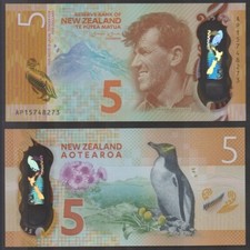 NEW ZEALAND: B137a P#191 5 Dollars 2015 Polymer Uncirculated Banknote.