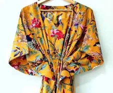 Indian Vintage 100% Cotton Long Beach Maxi Kaftan Dress One Size Caftan Kimono