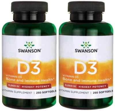 Swanson Vitamin D3 5000 IU - 2 x 250 Kapseln (Softgels) 5000 I.E.