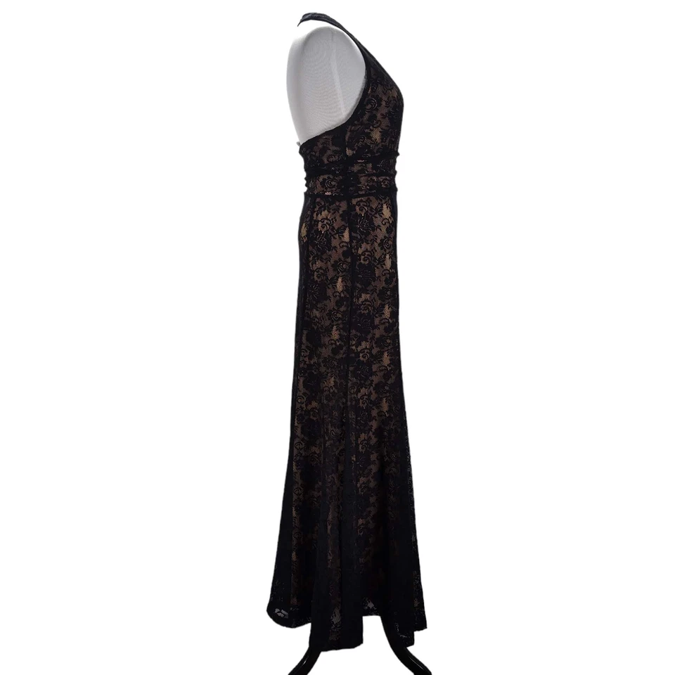 Vintage 90s Newport News Lace Overlay Formal Dress Size 10 Black Stretch Mermaid - Image 2 of 4