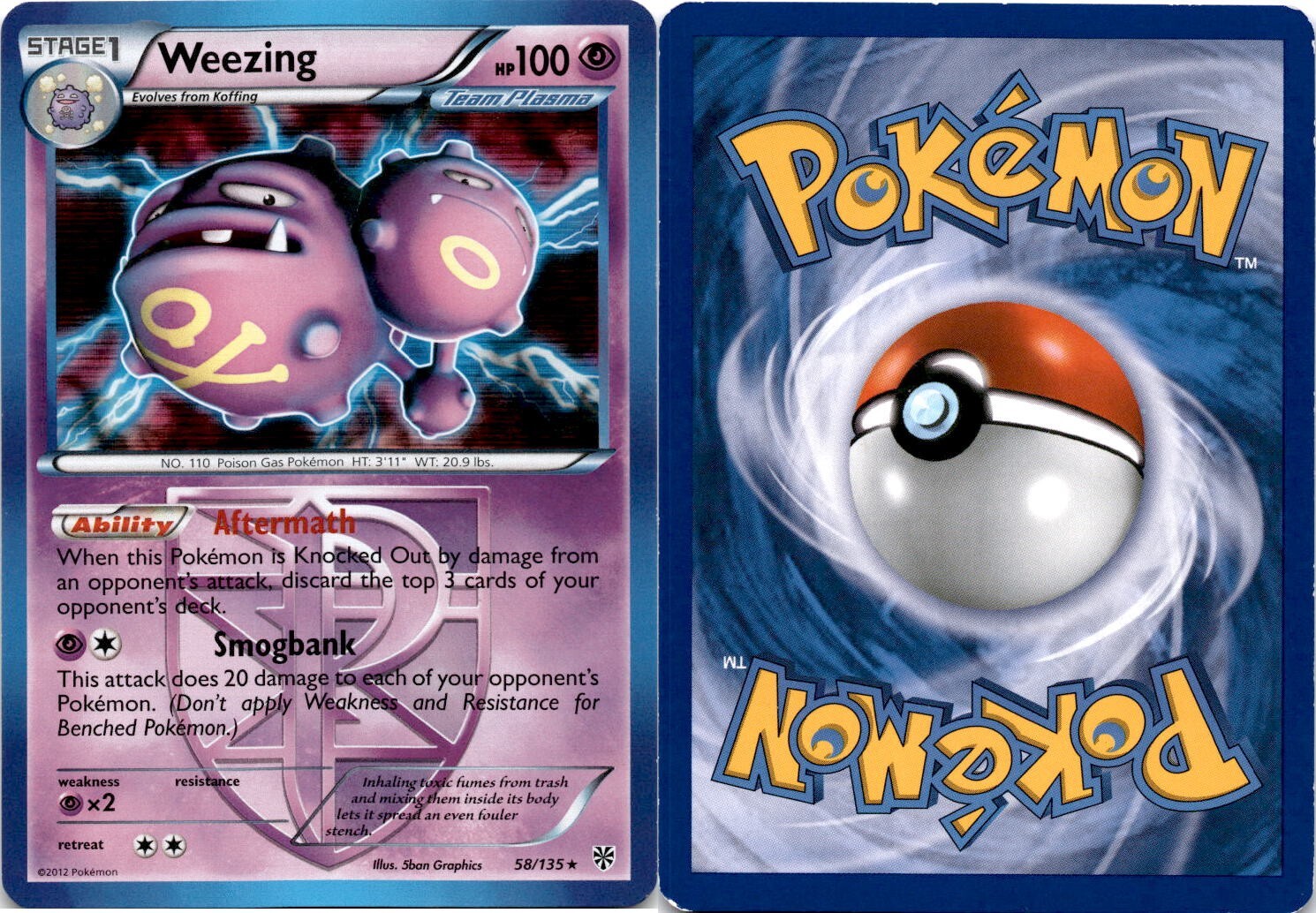 2012 Pokemon, Plasma Storm, #58/135 Weezing (Team Plasma), Holo Rare