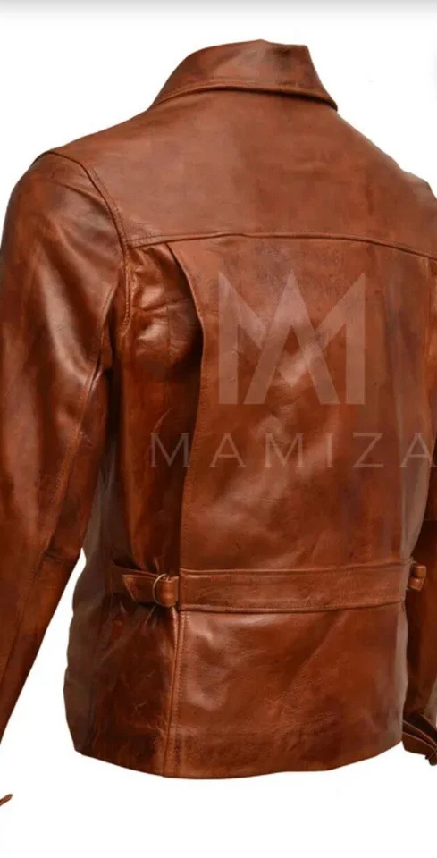 Chaqueta de cuero genuino para hombre fresca elegante con cremallera talla grande a la venta con etiqueta Foto 3 de 4