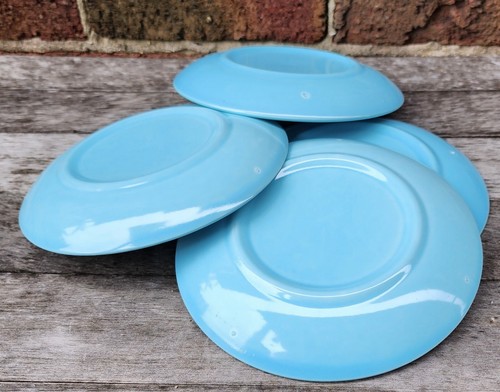 4 placas de mantequilla de pan azul Canonsburg cerámica Temporama retro atómico Starburst - Imagen 4 de 4