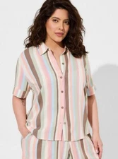 TORRID Women’s Slub Striped Button Up Short Sleeve Beach Shirt Size 1X
