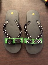 Adult Black Flip Flops Size Small Never Worn Black Green White Polka Dots