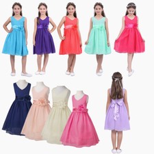 Girls V Neck Chiffon Pageant Wedding Bridesmaid Summer Party Flower Girl Dress