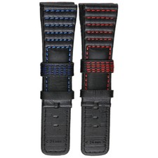 28mm Black - Red Leather Replacement Watch Band Strap - Made For Diesel Watches
