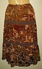 SAG HARBOR - SIZE 8 - BROWN PRINT LINED POLYESTER SKIRT - ELASTIC WAIST