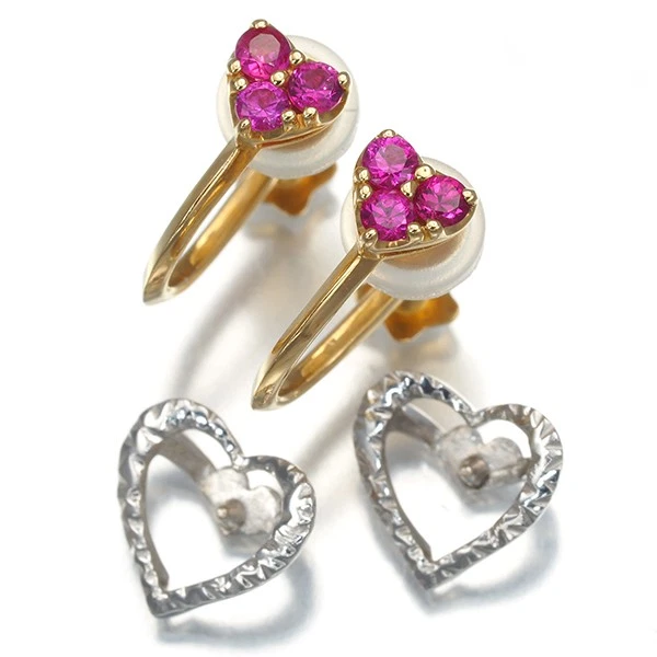 Auth STAR JEWELRY Earrings Ruby 2WAY Heart 18K 750 Yellow White Gold  - Image 3 of 4