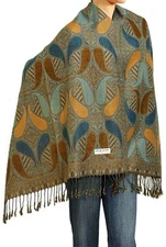 Women's Woven Pashmina Shawl Wrap Scarf 80" x 27" Gold Blue