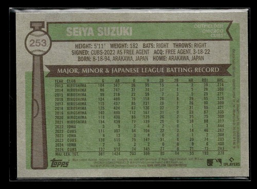 2025 Topps Heritage - Dark Yellow - #253 Seiya Suzuki - Picture 2 of 2