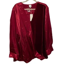 NWT Anthropologie Pleione Split Neck Red Metallic Blouse