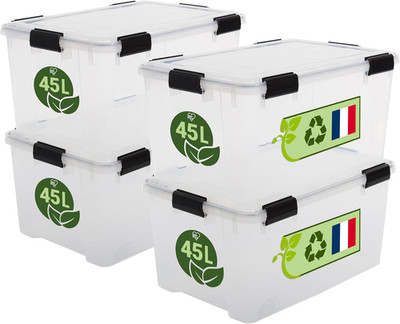 Iris Ohyama Luftdichte Kunststoff-Aufbewahrungsboxen Mit Deckel, 45L, 4Er-Set, T