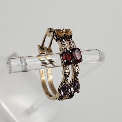 Ross Simons Gold Over Sterling Silver Citrine Garnet Amethyst Hoop Earrings