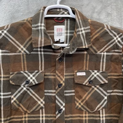 Topo Designs Shirt Mens large mountain Plaid Flannel Button two pockets flap