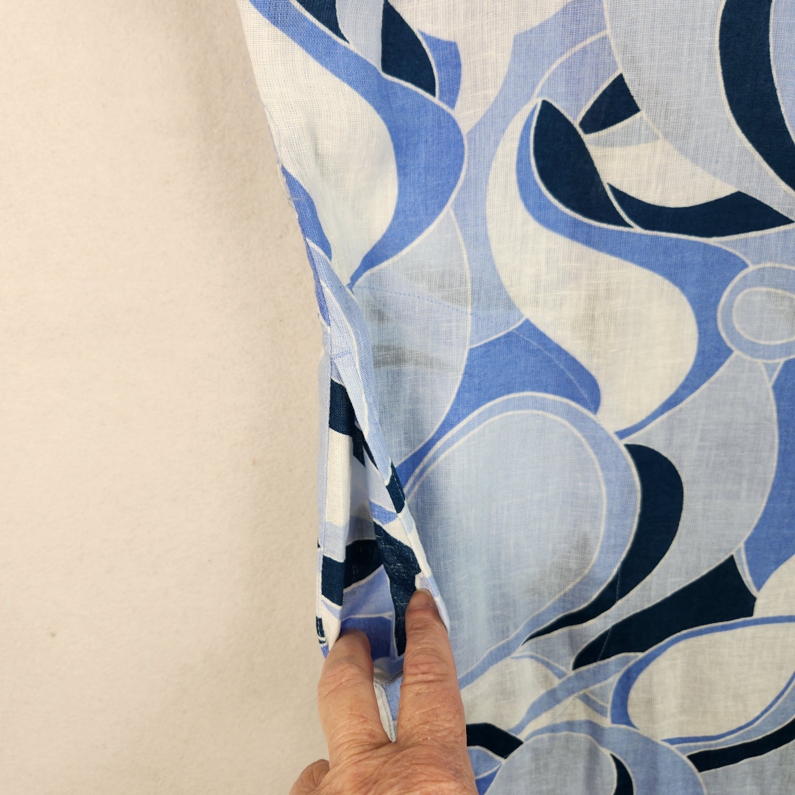 Rachel Zoe Maxi Blue Breezy Retro Vibes Linen Blend Dress Size L EUC