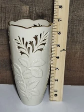Lenox Ivory Embossed Porcelain Cut Out Leaves Gold Trim Cream USA Vintage