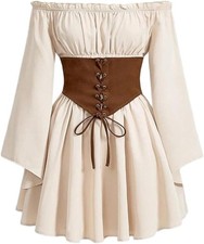 Womens Pirate Costume Off Shoulder Dress Long Sleeve Corset Renaissance Lg