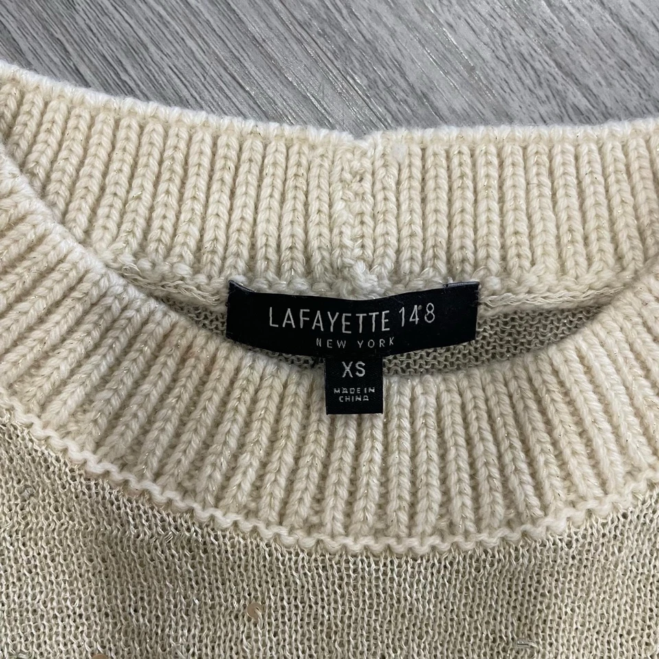 Lafayette 148 Cashmere Sequined Cable Knit Sweater Women XS Crewneck Long Sleeve - Image 4 of 4