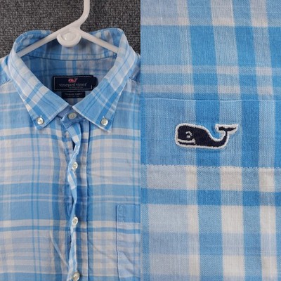 Vineyard Vines Lightweight Madras Button-Down Large Tucker Plaid Cotton Blue
