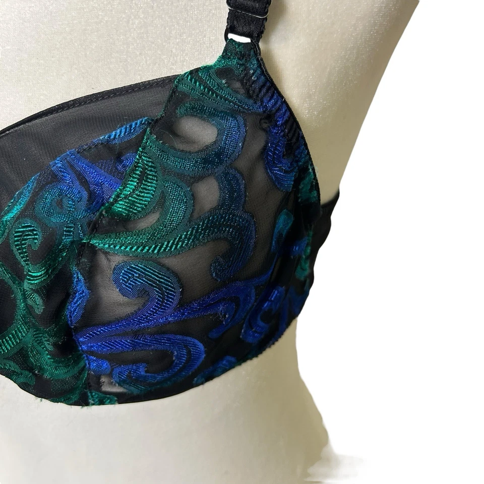 Sutiã Oscar de la Renta lingerie com aro semi transparente tamanho 34C preto azul verde - Imagem 2 de 4