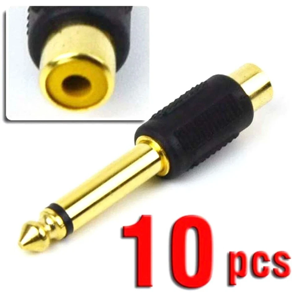 6.35mm 1/4 Inch TS Plug to RCA Female Jack Audio Adapter Gold Plated 10 Pack - Image 3 of 4