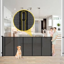 Reinforced 42 Extra Tall x 80 Wide Retractable Baby Gates with Rods to Prevent