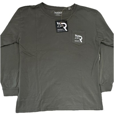 Roost Waterfowl Boys Long Sleeve Olive Cotton Graphic Pocket T-Shirt YXL