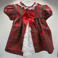 Vintage Bryan Co Holiday Tartan Plaid Dress Baby 3-6M Retro Christmas Lace Bow