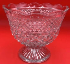 Anchor Hocking Wexford Cut Crystal Glass Footed Pedestal Bowl Diamond 1950s VTG
