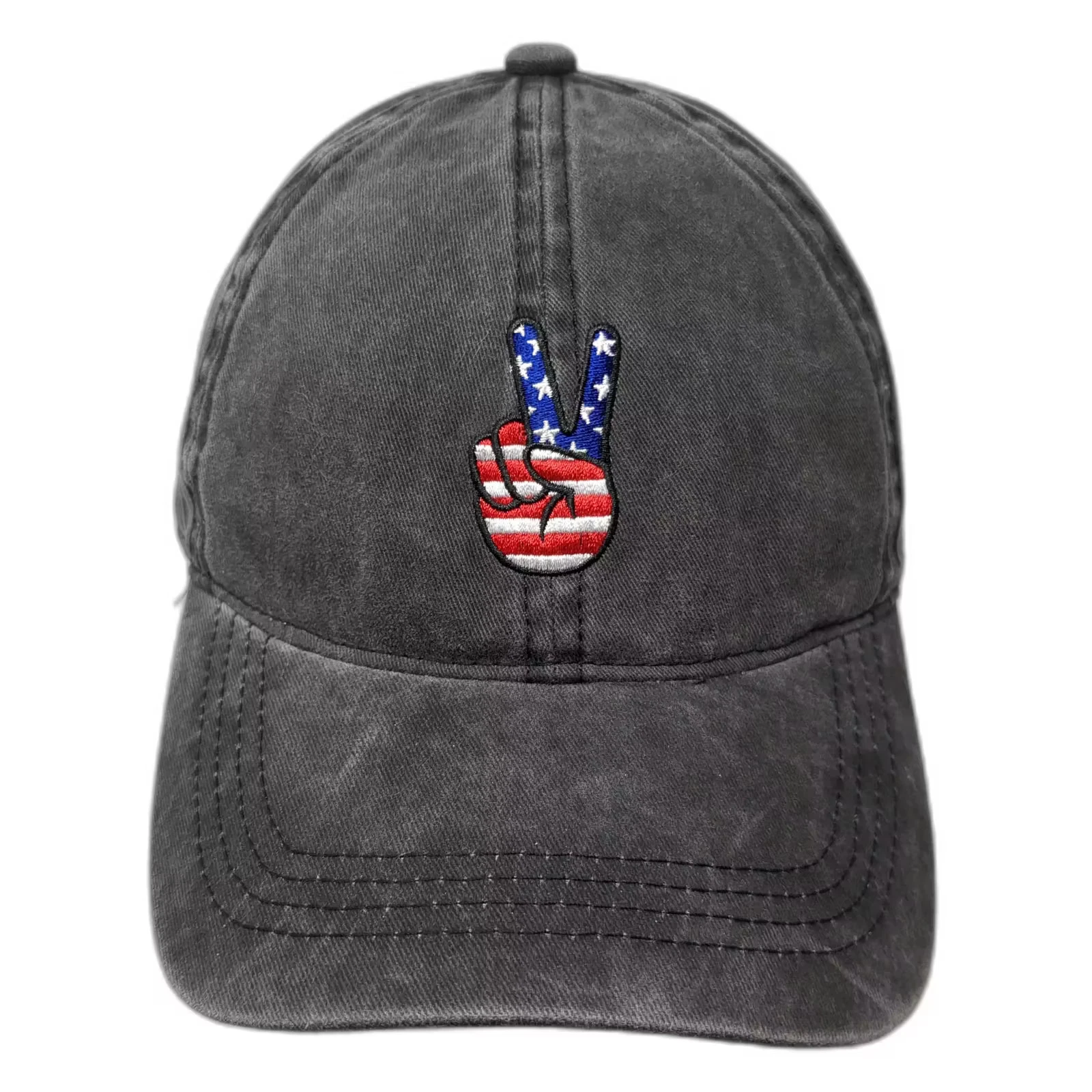David and Young Gray Baseball Cap OS American Flag Peace Sign Embroidered Hat