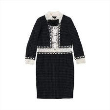 Chanel 16 years Métiers d'Art Collection Wool & Nylon Dress 38 Ladies' Navy Blue