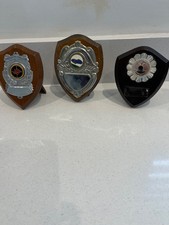 3 wooden sports trophies 4.5 inches tall