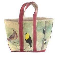 Vintage 80  s LL Bean Boat and Tote Bag Hand Painted Birds Canvas Monogram Art