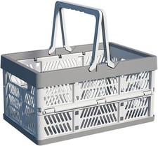 20L Plastic Collapsible Storage Crate - Foldable Handle M, Grey