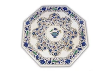 30" white Marble coffee Center Table Top lapis Inlay peacock design pattern